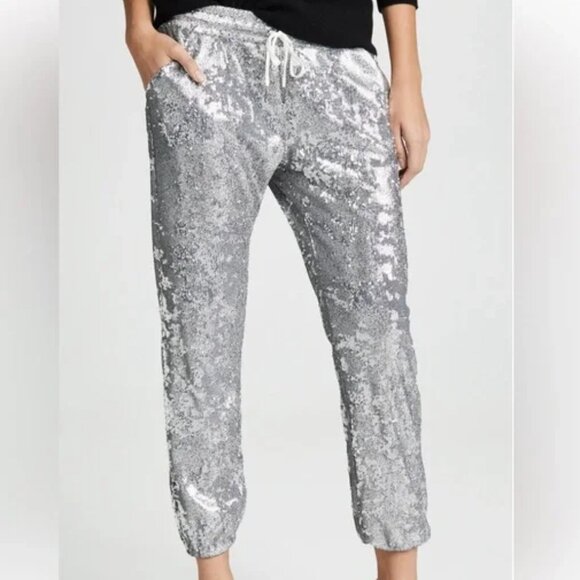 NWT David Lerner Silver SequinJoggers - Picture 1 of 16